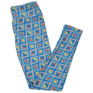 LuLaRoe Leggings OS Geometric Triangle Blue Yellow Orange One Size Buttery Soft